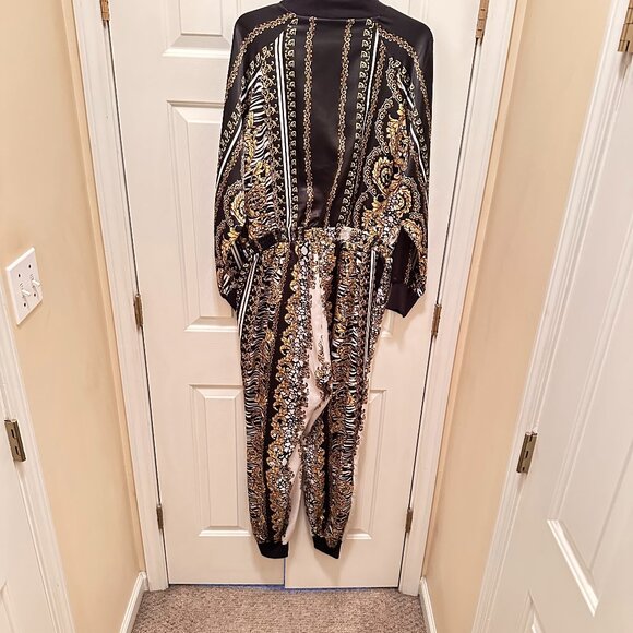 Ornate White, Gold & Black Floral Jumpsuit - Picture 2 of 9